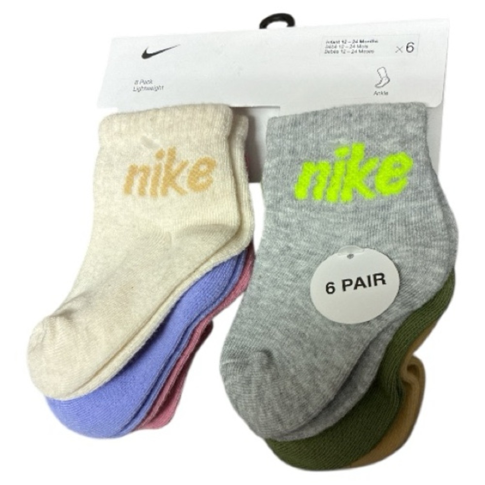 Nike Multicolor Ankle Socks - 6 Pairs due 12-24 Months New